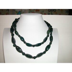 Vintage Double-Strand Bloodstone Beaded Necklace Green Gemstones Jewelry